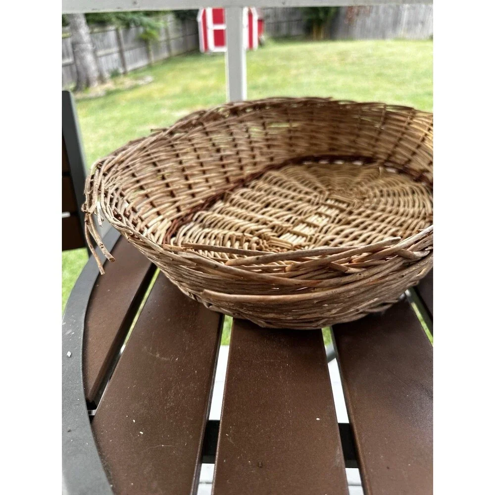 Vintage Wicker Willow Bread/Fruit Basket Oval Serving Bowl Tray Branch Rustic